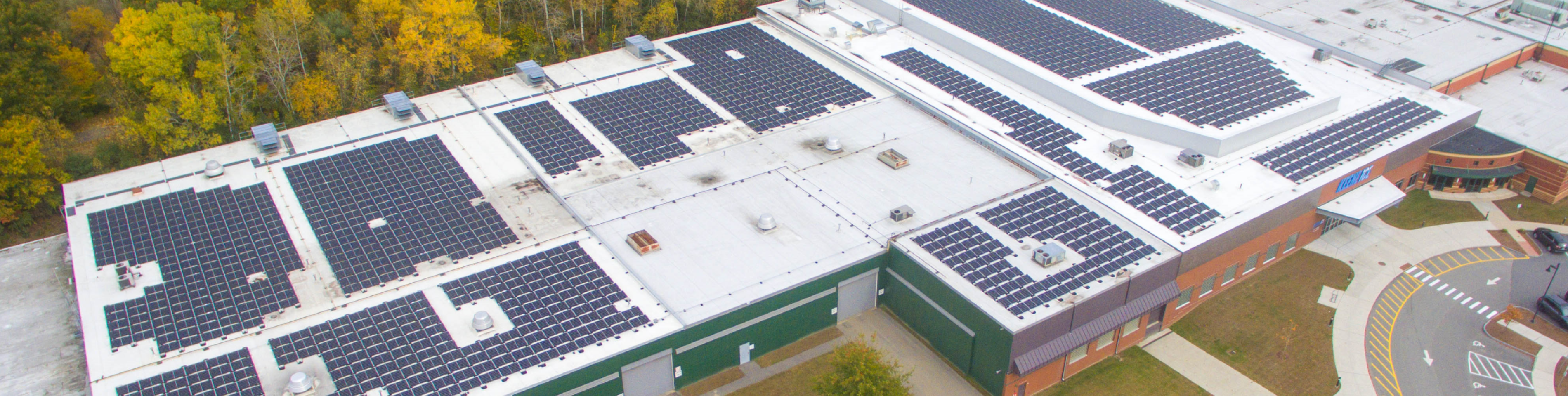 Solar array on the roof of the municipal complex at 350 Marlboro Street