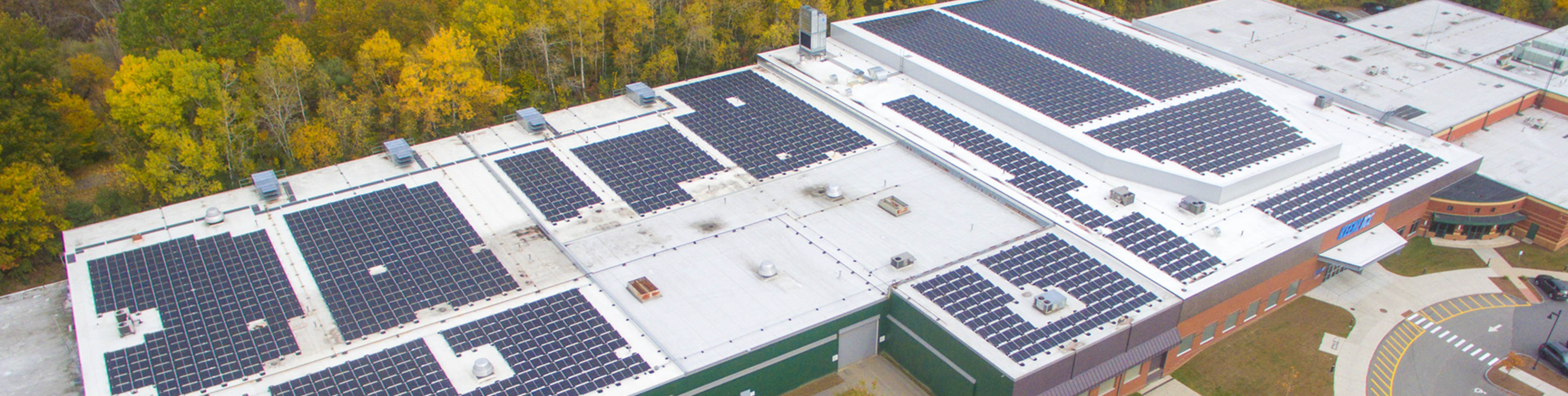 Solar array on the roof of the municipal complex at 350 Marlboro Street