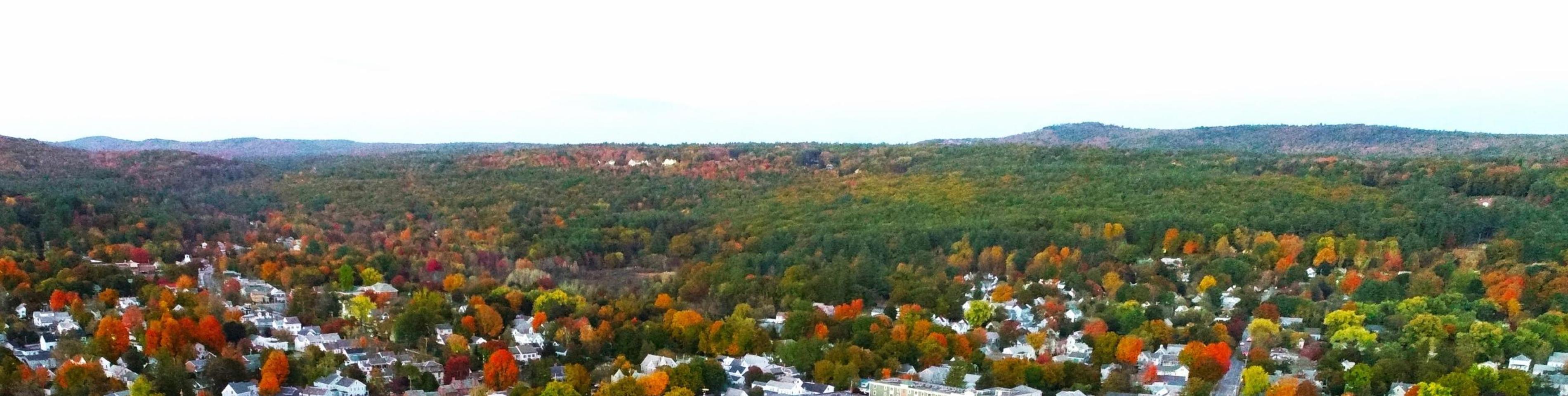 hills beyond downtown Keene in early autumn