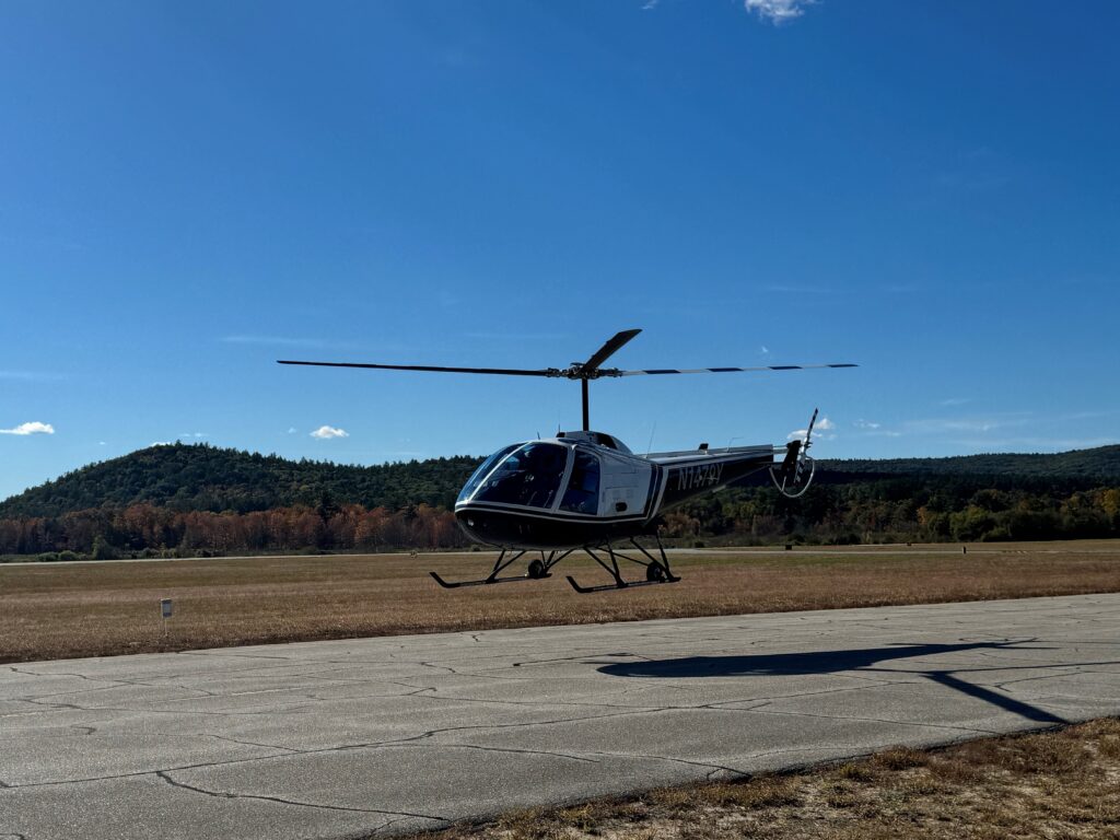 Helicopter landing on runway