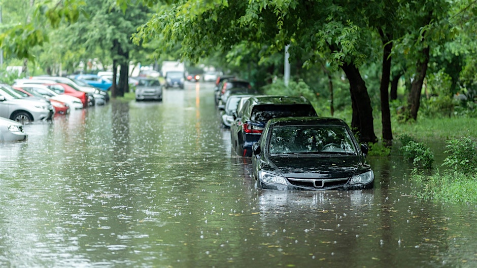 Cars on a flooded street