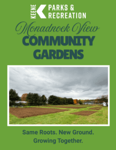 Community garden flyer cover page showing tilled garden beds ready for planting