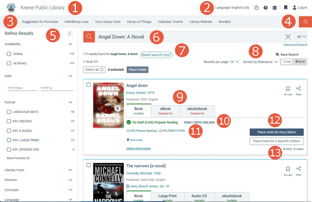 Screenshot of Vega Discover with numbered circles matching the contents list below the image.
