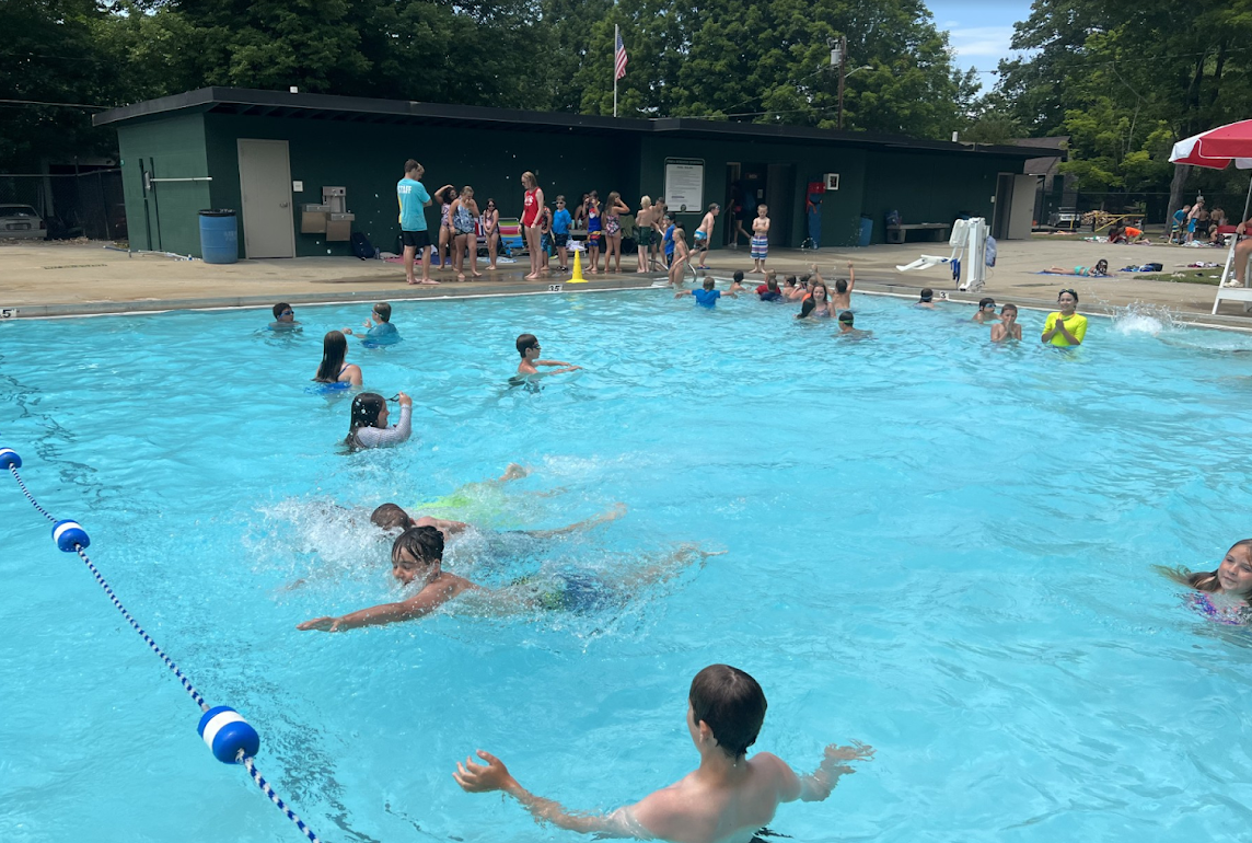 people swimming in a pool