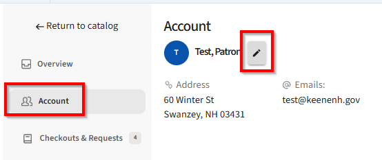 Instructions for accessing Vega Discover's Account Portal edit window.