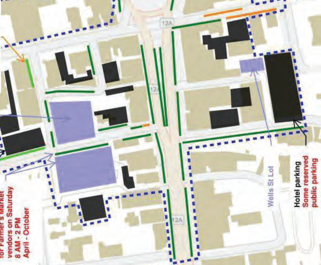 a basic aerial map showing possible locations for a parking structure
